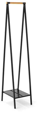 Brabantia - Linn Clothes Rack, Compact - Free Standing Clothing Rail - Clothes Storage - Hang, Air, or Dry Clothes - Sturdy Steel Frame & Bamboo Rod - 47.6 cm x 34 cm x 170 cm - Matt Black