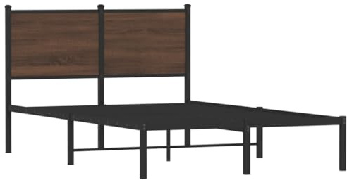vidaXL Metal Bed Frame with Headboard Brown Oak 120x190 cm Small Double - Strong Steel Frame & Extra Storage