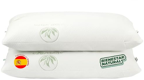 Aznar Pack 2 Almohadas Viscoelásticas Copos Aloe Vera Altura 15 Cm Firmeza Media Transpirable Antibacteriana Descanso Cervical Cómodo Funda Cremallera Tejido Suave Ergonómica Postura Natural 70 cm