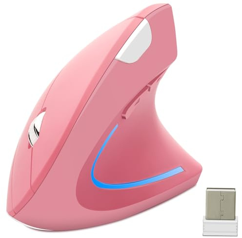 Kabellose Maus,Ergonomisch,Vertikal, Geräuschlose für Rechtshänder,Hochpräzise Optische Maus für PC/Laptop/MacBook,mit USB-Empfänger,6 Tasten, 800/1200/1600 DPI,lindert Handgelenkschmerzen(rosa)