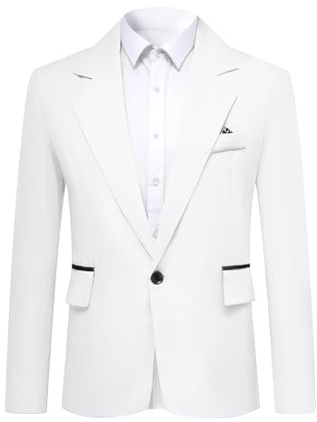 YOUTHUP Men's Casual Sports Blazer Lightweight Regular Fit 1 Button Business Suit Jacket, White, L