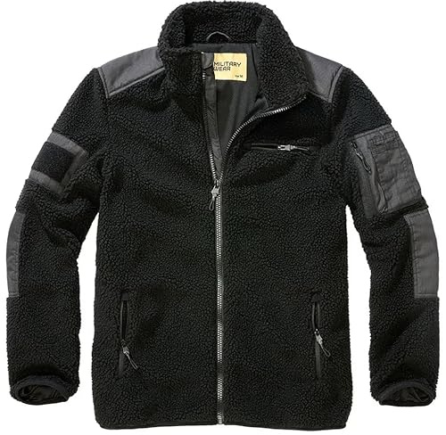 Military Wear Tactical Teddy Polaire | Veste polaire d'extérieur pour homme avec 5 poches | Polaire tactique avec fermeture Velcro | Équipement de survie Bushcraft | 100 % polyester, Noir , L