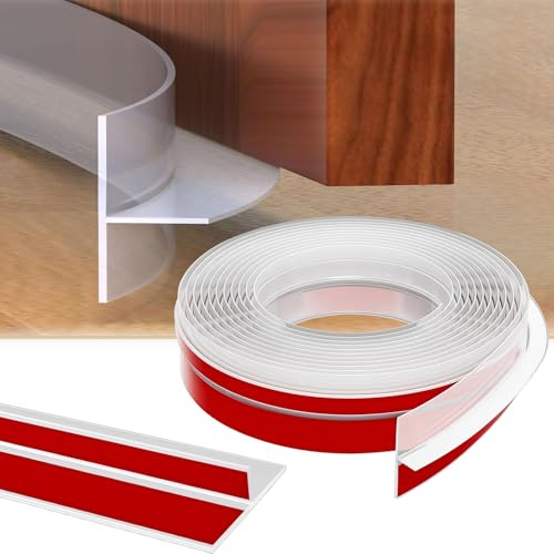 T Shaped Draft Excluder Door Seal Strip 240 Inch/6.1m Insulation Tape Frame Draught Stopper Clear Silicone Self Adhesive Inserts Door Edge Wind Heat Cold Blocker Soundproof (Clear, 1.37 in X 20 Ft)