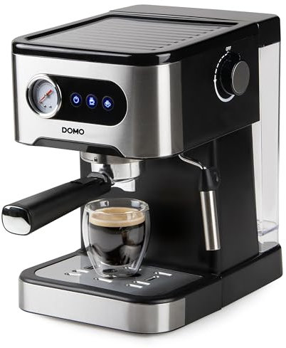DOMO DO1138K Espressomaschine mit Manometer - 20 Bar - Mit integrierte Dampfdüse - Edelstahl/schwarz