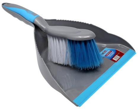 Best House | Dustpan and Brush Set | Plastic | Grey Blue | 1 Set | Soft Grip | Household Cleaning | Portable Ergonomic | TPR | Home and Office Use