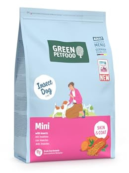 Green Petfood InsectDog Mini aux Insectes (1 x 3 kg) | Adult Mini | Croquettes Premium pour Chiens Adultes de Petite Taille | Patate Douce et Pois | sans céréales | Croquettes Extra-Petites | Pac 1