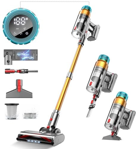 Cordless Vacuum Cleaner 600W 55Kpa Stick,Up to 55Mins, Vacuum Cleaner for Home Rechargeable Wall Mount OLED Color Screen Anti-tangled Vacuum for Car,Hardwood Floor,Carpets,Pet Hair EHBL