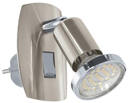 EGLO Mini LED-uttagsspot, uttagslampa med strömbrytare | svängbar lampa för eluttaget, av silver- och kromfärgat stål, sockel: GU10, inklusive