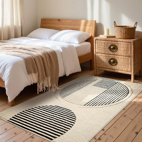 Calore Washable Rugs Living Room 80x120cm, Soft Geometric Rug Beige Non-Slip Large Area Rugs Short Pile Carpet Bedroom Dining Room