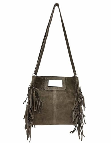 Sac à bandoulière en daim avec franges, fabriqué en Italie, en deux variantes