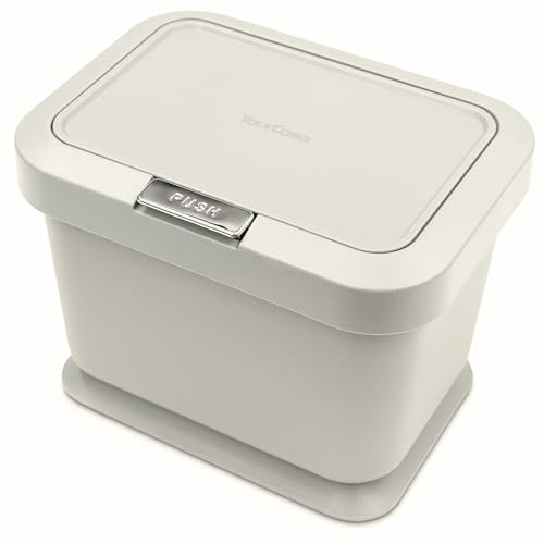 YourCasa Biomülleimer Küche 5L - geruchsdichter Bio Mülleimer mit Deckel & Knopfdruck-Mechanismus - Komposteimer & Bioabfallbehälter klein für Biomüll (Creme)