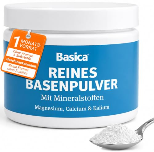Basica® reines Basenpulver mit Mineralstoffen zum Auflösen in Wasser | für eine normale Säure-Basen-Balance | vegan laktosefrei & ohne Zucker | verschiedene basische Mineralien und Spurenelemente 240g