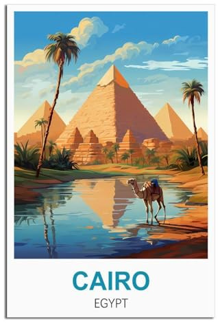 NAEGV Kit de peinture à l'huile numérique Affiche de voyage du Caire, Égypte pinceaux et peinture numérique en acrylique pour enfants et adultes, débutants 20x30cm