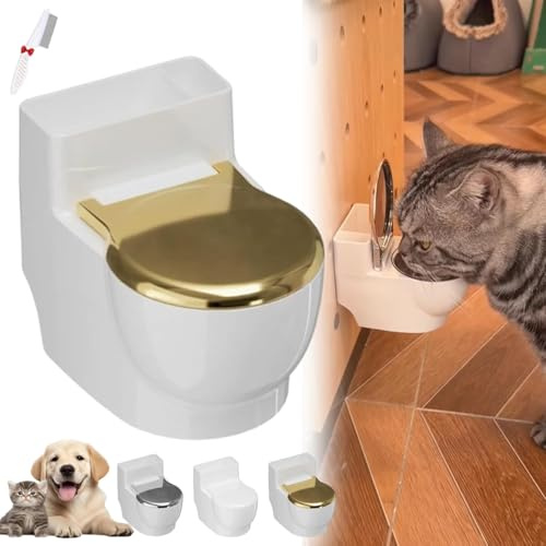 Toilet Water Bowl for Cat, Wall Mounted Stainless Steel Novelty Pet Water Dispenser Funny Hanging Drinking Dish for Cats Dogs Small Pet Feeding Station (Golden)