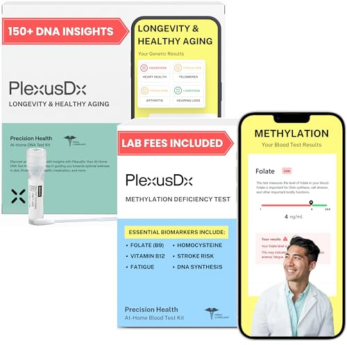 Longevity & Healthy Aging Bundle – At-Home DNA Genetic Test Kit (200+ Genetic Insights, 4 Reports) + Methylation Panel Blood Test Kit (3 Biomarkers: Homocysteine, Folate B9, Vitamin B12)