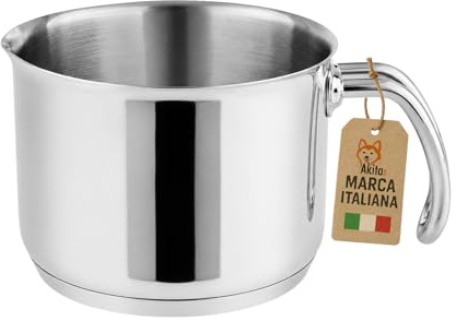 AkitaInk Bollilatte 12 cm in Acciaio Inox, Pentolino per Latte e Salse, Resistente e Pratico per Piccole Preparazioni in Cucina
