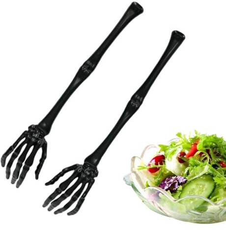 Skelett salladstänger – Halloween skalle handserveringsredskap | Värmebeständig halkfri skelettarm salladstång för servering av sallader, snacks och festmat vid halloweensammankomster