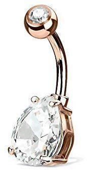 Tapsi, Coolbodyart®, Piercing per Ombelico in Acciaio Inox Chirurgico 316L, con zirconi a Goccia, Colori Assortiti e Oro Rosa, Colore: Oro Rosa, cod. CBAN004_07-RDC