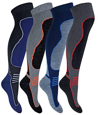 4 Pairs Mens Ladies Kids Extra Warm Long Knee High Colourful Winter Wool Blend Ski Socks (6-11 uk, SL202 Mens)