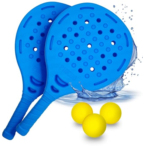 Pincho Palas de Padel Playa, Raquetas de Playa, Juega Estilo Frescobol, Pickleball, Beach Tennis, 2 Palas + 3 Pelotas EVA, Impermeable al Agua (Azul)