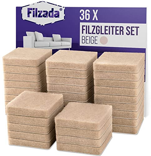 Filzada® 36x Almohadillas de Fieltro Adhesivo - Cuadrado de 25 x 25 mm - Beige - Profesional Deslizadores de Muebles de Fieltro con una Fuerza Adhesiva Ideal