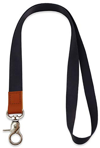HONZUEN Schlüsselband Umhängeband Lang, Umhängeband Universal mit Metall Ring und Echtem Leder, Neck Lanyard Ideal für Handy Schlüssel Arbeitskarte ID-Karten(Schwarz)
