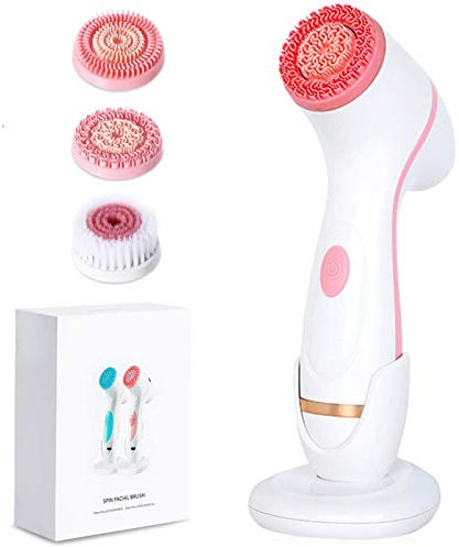 Gesichtsreinigungsbürste Wasserfest Gesichtsbürste Elektrische Reinigungsbürste mit 2 Stufige Rotations Geschwindigkeiten USB Hautreinigende Bürste für Körper Tiefenreinigung Sanfte Exfoliation (Rosa)