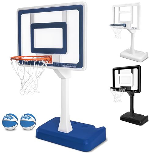 GoSports Splash Hoop Elite Pool Hoop Basketball Game with Water Weighted Base, Adjustable Height, Regulation Steel Rim and 2 Pool Basketballs - Blue