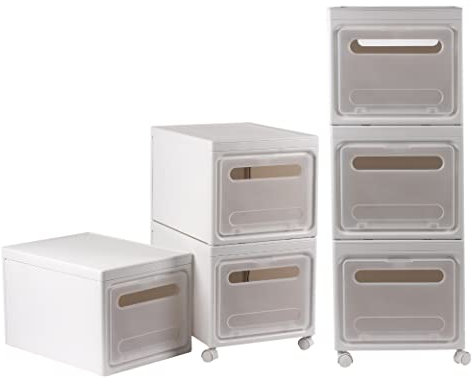 Calma Dragon Scatole impilabili con coperchi 3 cassetti in plastica Organizzatori Scaffali con ruote Mobili flessibili Punte arrotondate Scatola salvaspazio Dimensioni 38x38x25 Totale 38x38x75