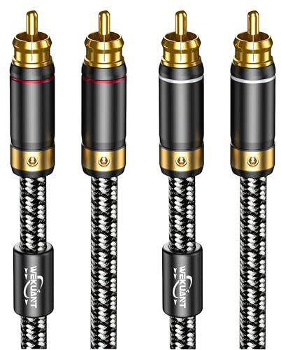 Wekuant Audiophiles RCA Cable 3.2FT(1M), 2 RCA Male to 2RCA Male Braided HiFi System Silvered-Plated Copper core with ferrite cores