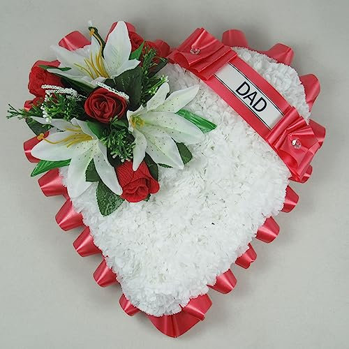 Just Because Silk Flowers Customiseable Artificial Flowers Wreath for Funeral or Grave - Heart Shaped Tribute with Roses and Lilies