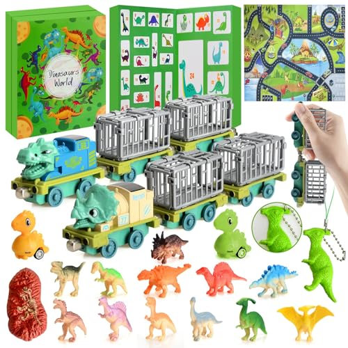 Adventskalender 2024 Kinder, Adventskalender Dinosaurier Auto, Dinosaurier Auto Spielzeug, Weihnachtskalender Kinder Dinosaurier, Weihnachtsgeschenke Junge für Kinder Mädchen und Jungen