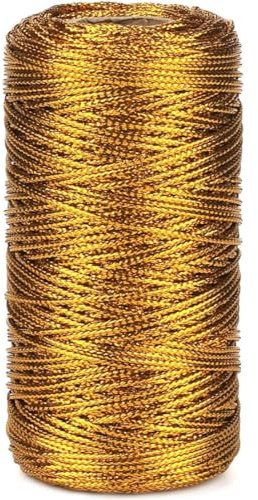 100M Guld String Twine, 1,5 mm tjock Guld String Dekorativ Metallic String Jul Glitter Craft Cord Smycken Thread Cord för DIY Hantverk Presentförpackning Bröllop Favors