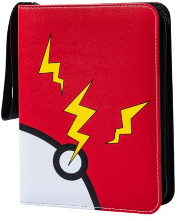 Card Binder 4 Pocket, Trading Card Holder Fits 400 Cards,Portable Collection Card Ablum,Game Card Case book With Zipper for Gift, Red