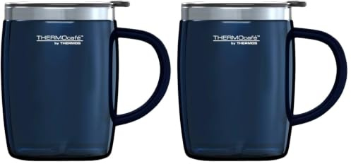 Thermos Translucent Desk Mug, Stainless Steel, Blue, S (Pack of 2), 450 ml