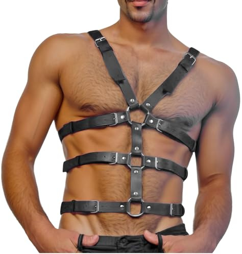 BPZXL Men's Body Chest Harness Belt, Sexy PU Leather Body Harness for Men, Adjustable Male Punk Chest Belt Shoulder Harness Muscle Show Fashion Costumes Clubwear for Cosplay Party Nightclub