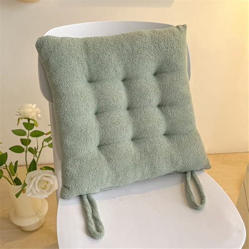 Morbuy Sitzkissen, Samt Sitzkissen Outdoor & Indoor, Weiches Stuhlkissen mit Bändern, Waschbares Sitzauflagen Gartenmöbel, Steppkissen Stuhlkissen für Esszimmer (Grün,40x40cm)