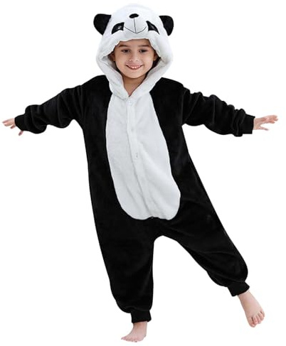Vuncio Grenouillere Polaire Enfant Garcon Fille 3-12 Ans Hiver Chaud Dessin Animé Animal Lapin Grenouille Manchot Barboteuse Ado Fille Garçon Mignon Body Manche Longue Pas Cher Pyjama (7-8 ans, Noir)