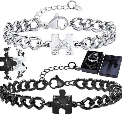 Benaton Braccialetto Di Coppia, Ciondolo Puzzle Braccialetto, Bracciali Puzzle Cuore Regolabile, Personalizzato (Con Confezione Regalo)