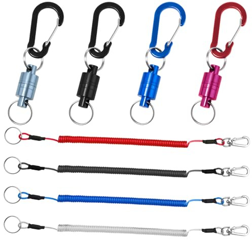 Rebanky 4 stycken magnetklämma håv-set magnetisk håvhållare med 4 nyckelband elastisk spiral magnetisk klämma flugfiske för fiske och lossning