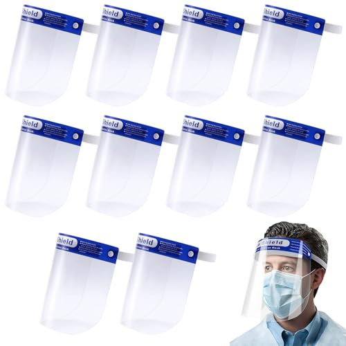 Visière de Protection Écran Facial de Sécurité Étanche Protecteur Facial Anti-Buée Anti Poussiere Ajustable Transparente Visière de Protection de Sécurité pour Protection Visage (M, unité, 10)