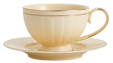 Japansk Temugg 230 Ml Krämig Gul Keramisk Guldmålad Mjölkkaffekopp Och Fatset - Pumpamönster
