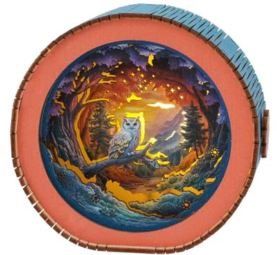 3D Puzzle Nachtlicht Erwachsene, (Waldfantasie - Eule) 3D Holzpuzzle Erwachsene Nachtlicht Home Décor, 3D Holzpuzzle Night Light, 3D Puzzle Holz Nachttischlampe Geschenk für Freunde