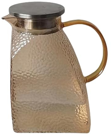 Glass Water Pitcher, Hammer Pattern Tea Kettle, 1.5L Large Beverage Jug, Heat-Resistant Glass with Lid, 5.12x3.54x7.8 inches, Fridge Door Compatible, Ideal for Juice, Hot Drinks