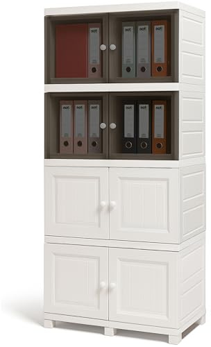ABBAware Large 4-Tier Plastic Storage Cabinet (128L x 4) – Multi-Purpose Cupboard with Tinted Translucent Doors, Durable Water-Resistant, Easy Assembly for Home & Office (White)
