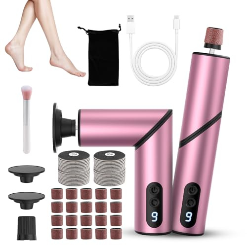 PKBD 2-in-1 Pedicure Elettrico Professionale,9 Velocità Regolabile Ricaricabile con Display LCD Pedicure Elettrico Piedi per Calli Piedi Rimozione Per Rimuovere Calli, Pelle Morta,Rosa