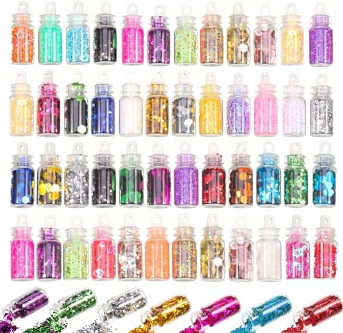 48 Farben Mini Glitzer Basteln Glitzerpulver,Glitzerpulver Set | Glitter Bastelglitzer Glitzer Set Schminke für Make-up,Karten,Nagelkunst,Party,DIY,Musik Festival