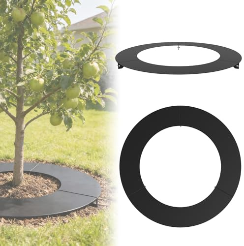 ACXIN Trädring av galvaniserat järn Ø 120 cm, gräskant metall 2,0 mm tjock 15 cm bred, gräskant rund som stabil gräsmatta begränsning som praktisk klippkant för träd och buskar, svart