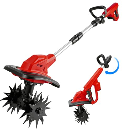 Baqueta de suelo con batería compatible con batería Milwaukee de 18 V, plegable, con 22 cm de ancho de trabajo, 17 cm de profundidad de trabajo, sin escobillas, motoazada eléctrica para pequeños