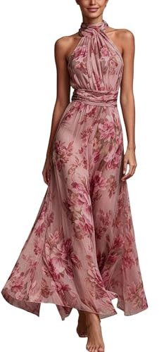 Générique Femme Robe Été Boho Longue Élégante Décontractée Robes Imprimé sans Manche Maxirobe De Plage Casual Fluide Robes Longue Élégante Bodycon pour Fête Mariage Plage Vacances